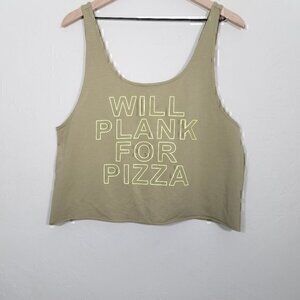 NWT aerie OFFLINE Will Plank For Pizza Crop Tank Top Green Tie Back Size L